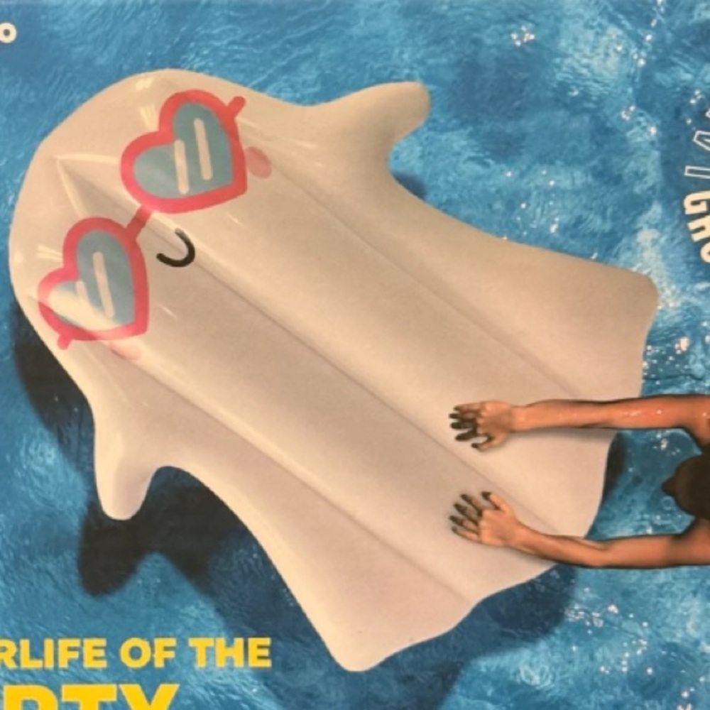 Inflatable Ghost Pool Float Raft with Pink Sunglasses Swimming